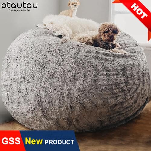 Dropshipping Giant Fluffy Fur Lazy Sofa Bed Pouf Cover Bean Bag Bed Slipcover Case Floor Corner Seat Couch Futon Recliner Lump