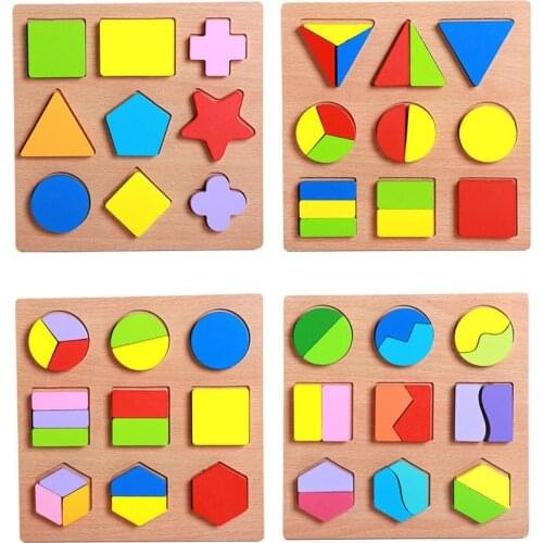 Geometry Shapes Matching puzzles Baby Wooden Toys Intelligence Montessori Childrens Wood Jigsaw Homeschool Supplies Educational