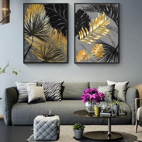 Cold Rain-prints Scandinavian Style Poster Golden Leaf Art Plant Abstract Painting Nordic Art Turtle Leaf Pictures Home Decor