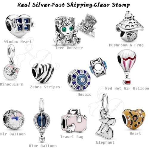 Real 925 Sterling Silver Charms Balloon Pendants Elephant Beads Fits Original Bracelets Necklaces Bangles Jewelry DIY Making