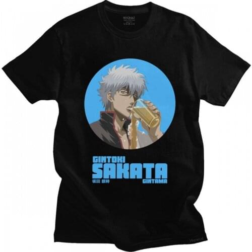 Sakata Gintoki T Shirts Men Pre-shrunk Cotton Samurai Gintama Tees Anime Manga Tshirt Short Sleeved Printed T-shirt Clothing