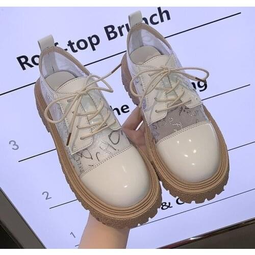 Sandals womens spring and summer 2021 new thin mesh breathable shoes womens mid-heel shoes college style Oxfords girls shoes