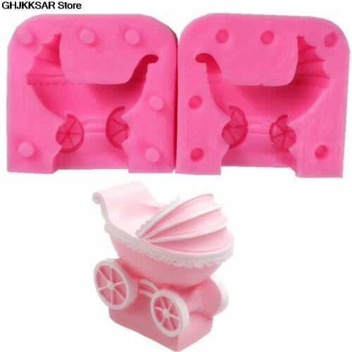 Baby Stroller Candle Clay Silicone Soap Molds Birthday Fondant Cake Decorating Tools Chocolate Cake Baking Moulds