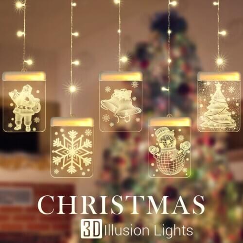 3D Illusion Led Christmas Lights Snowman Santa Claus Outdoor Decoration Fairy String Lights Xmas Party Indoor Ornament