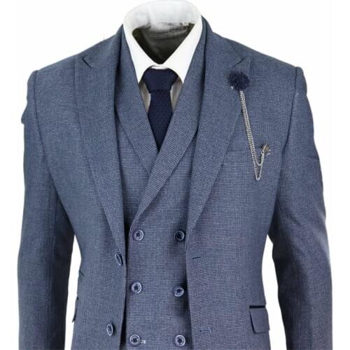 Dark Blue Mens Suit 3 Pieces Jacket Vest Pants Two Button Formal Wear Groom Best Man Suit Wedding Tuxedos Wear