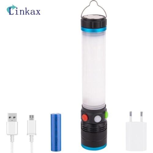 USB Rechargeable T6 LED Flashlight Work Light 8 modes Zoomable Power 18650 Torch With Hook Magnet For Camping Hiking Outdoor