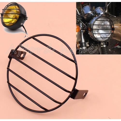 6.69Inch Vintage Old School Metal Grill Motorcycle Side Mount Headlight Cover Universal Fits For Honda Yamaha Kawasaki Chopper