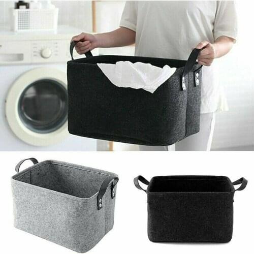 Felt Storage Basket Closet Shelf Toys Organizer Folding Hamper Laundry Bag For Home Clothes Storage & Organization