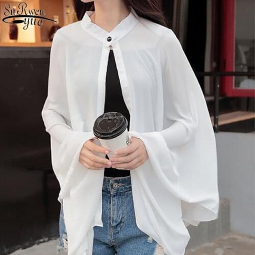 Women Chiffon Blouse Summer Sun Protection Tops Batwing Sleeve Loose Long Shirts Womens Beach Button Cardigan 14694