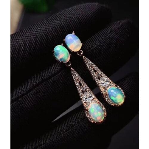 Fashion New Style 100% Natural and real Opal Earring 925 sterling silver Fine jewelry