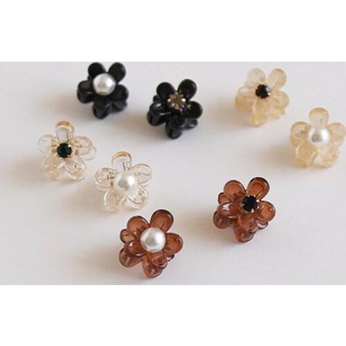 4pcs Korean Fashion Lovely Sweet Flower With Pearl Mini Hair Claw Clips For Women Girls Hairpin Crab Headband Hair Accessories