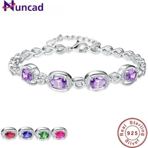 NUNCAD Simple Elegant Women Created Garnet Emerald Tanzanite Topaz Oval Stone Bracelet 925 Sterling Silver Bracelet Jewelry