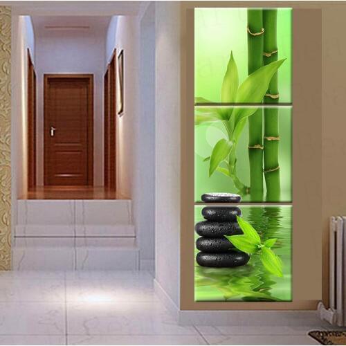 3 Panels Canvas Prints Pictures Wall Art Canvas Painting Stone Bamboo Home Decoration For Living Room No Framed