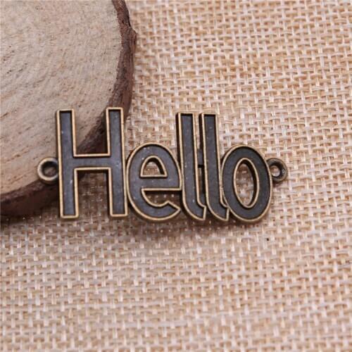 Free shipping 17pcs 41x19mm antique bronze hello charms diy retro jewelry fit Earring keychain hair card pendant accessories