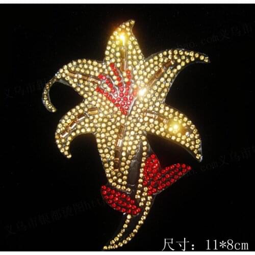 Free ship!5pc!Gold flower hot fix rhinestone,embellishment,heat transfer rhinestone motif,pointback rhinestone