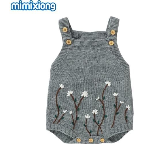 Newborn Baby Girls Bodysuits Autumn Sleeveless Knitted Infant Bebes Jumpsuits Body Tops Fashion Floral Toddler Children Clothing