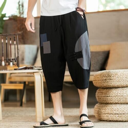 Summer Men Harem Pants Chinese Style Mens Casual Pants Patchwork Cotton Linen Loose Sweatpants Male 2020 New Large Size M-5XL