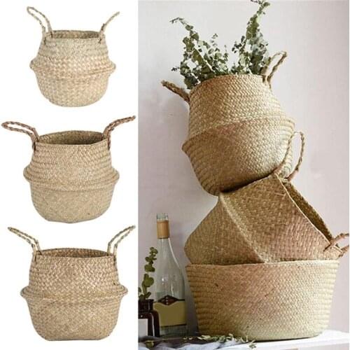 Seagrass Wicker Basket Flower Pot For Home Decoration Rattan Picnic Basket Osier Toy Simple Container Belly Mimbre Basket