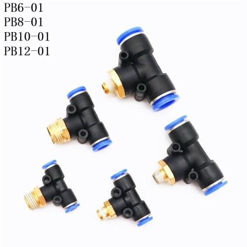 3-8Pcs/Lot PB6-01 , PB8-01 , PB10-01 , PB12-01 "T" Tee Pneumatic Connector 6,8,10,12mm-1/8'' Air Gas Quick Coupling