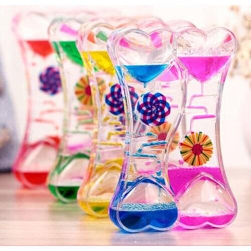 Double Heart Double Color Floating Liquid Oil Acrylic Hourglass Liquid Visual Movement Hourglass Timer Home Decoration
