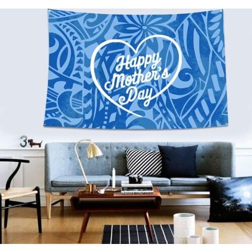 Tapestries Blue Happy Mothers Day Pattern Hanging Tapestry Custom Tapestry Printed for Bedroom Living Room