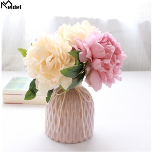 Meldel Silk Peony Artificial Flowers Wedding Bouquets Pink Silk Peonies 5 Heads Fake Flowers Home Wedding Christmas Decoration