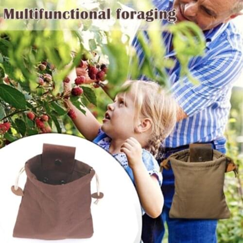 Leather Canvas Pouch Multifunctional Outdoor Garden Foraging Bag Jungle Fruit Picking Storage Bags for Hiking Camping Fishing