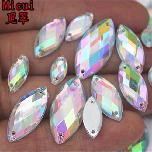 Micui 100pc Sewing Crystal AB Flatback Rhinestones Sew On Crystals Stones Horse Eye Acrylic Strass For DIY Clothes Crafts ZZ608