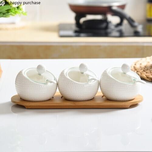 Creative Three-piece Seasoning Pot Set Spice Salt Pepper Pot Kitchen Storage Tool Household Ceramic Vinegar Oil Bottle Storage