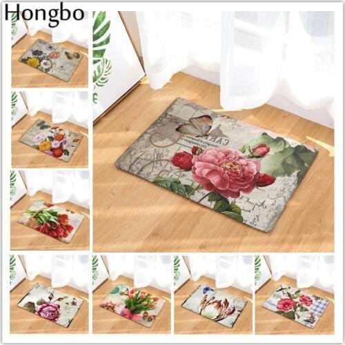 New Arrival High Quality Anti-Slip Carpets Retro Style Flower Print Mats Bathroom Floor Kitchen Rugs 40x60or50x80cm