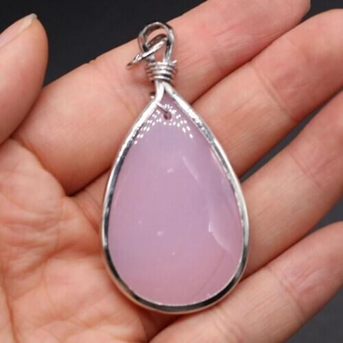 New natural stone pendant drop-shaped Rose quartzs diamonds pendant necklace for DIY jewelry best birthday gift size 28x55mm