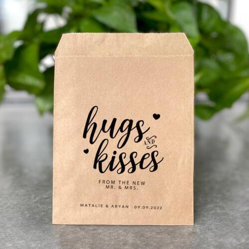 Hugs and Kisses from the new Mr. & Mrs. - Wedding Favour Paper Bags/Custom Name and Date Cookie Donuts Candy Bags