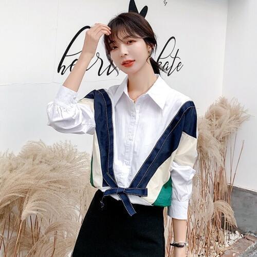 Autumn Womens Shirt Long Sleeve Blouse Women Loose Stitching Shirt Top Blusa Feminina