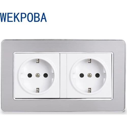 WEKPOBA S08 Stainless Steel Panel EU/ Russian Standard Wall Power Socket With 2 USB Charge Port Hidden Soft LED 86mm/146mm Size