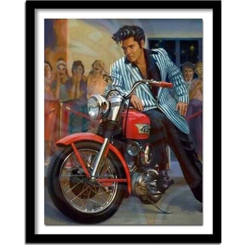 Full Square Diamond 5D DIY Diamond Painting "Elvis on a Motorcycl" Embroidery Cross Stitch Rhinestone Painting Home Decor