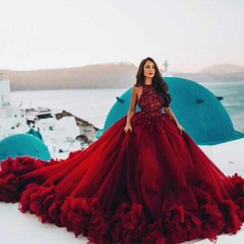 Luxury Burgundy Ball Gown Quinceanera Dress Crysatl Beaded Sweet 16 Dress Long Formal Prom Gowns Party Wear