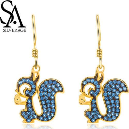 SA SILVERAGE Elephant Animal Earrings 2019 Cute Stereo Kangaroo Female Long Sterling Silver Squirrel Earrings Female Earring