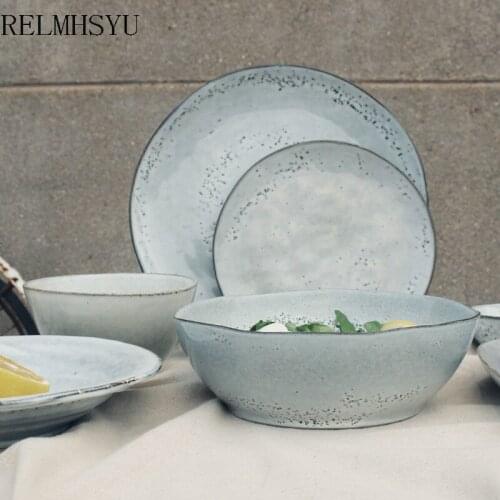 1PC RELMHSYU Nordic Antique Personalized Special Shaped Rice Fruit Salad Bowl Round Dinner Plate Restaurant Ceramic Tableware