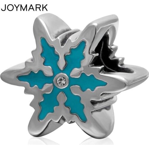 Blue Enameled Zircon Snowflake 925 Sterling Silver European Charm Beads For DIY European Bracelet Necklace Making SEPB2103