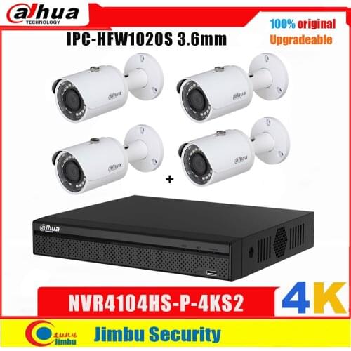Dahua IP Surveilliance System NVR Kit 4CH 4K Video Recorder NVR4104HS-P-4KS2 & 1MP IP Camera 4pcs IPC-HFW1020S H.265 NVR