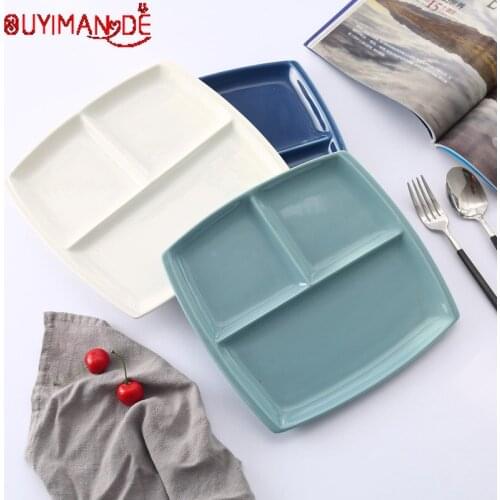 The new Nordic new bone china 10-inch fast food plate, color-glazed ceramic steak breakfast plate, grid square plate