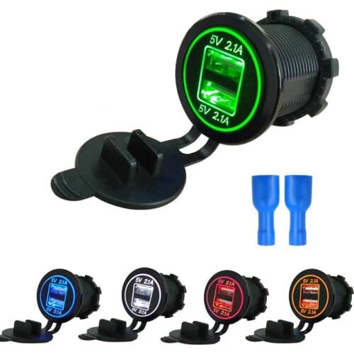 DIY 4.2A Dual USB Charger Socket Waterproof Power Outlet Dual USB Fast Charge Adapter for iPhone Smartphone Car Boat Marine RV