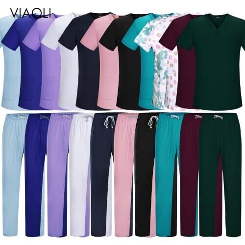 High Quality Beauty Salon Clothes Unisex Pet Grooming Scrubs Set V-Neck Work Clothes Spa Uniforms Short Sleeve Scrubs Tops Pants