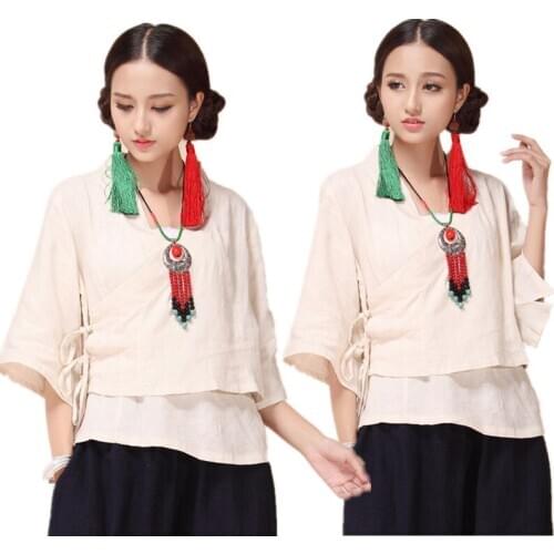 Women yoga shirt linen quickly dry Chinese traditional sweatshirt jogger exercise workout meditation gym casual shirt sportswear