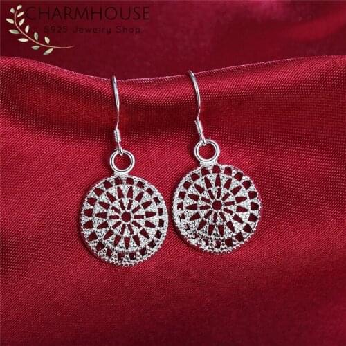 Charmhouse Silver Earrings For Women S925 Sterling Silver Jewelry Round Drop Earing Brincos Femme Pendientes Wedding Party Gifts