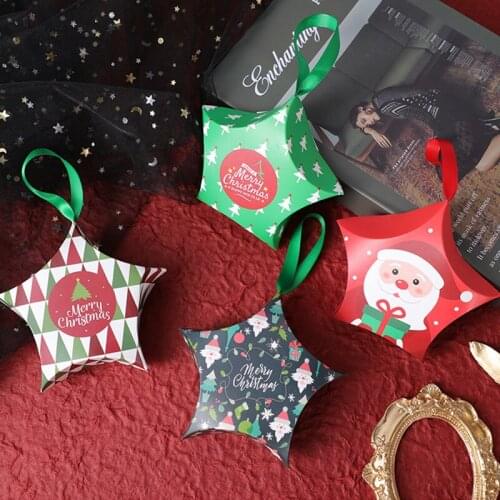 10Pcs/lot New Year Xmas Tree Decoration Kids Gift Supplies Star Shape Candy Paper Bags Christmas Gift Box Santa Claus Paper Case