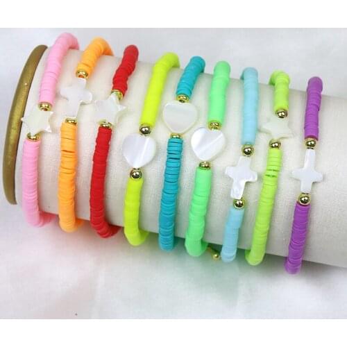 10 Pieces Handmade Colorful Polymer Clay Gold Bead Bracelet jewelry Bracelet Handmade chain women Bracelet Jewelry 90005