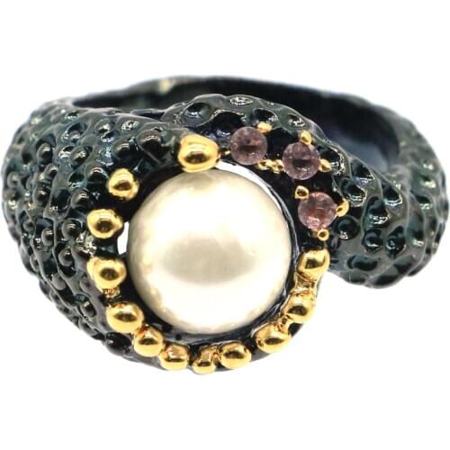 15x15mm Gothic 11g Created Pink Kunzite London Blue Topaz White Pearl For Women Street Jewelry Black Gold Silver Rings Wholesale