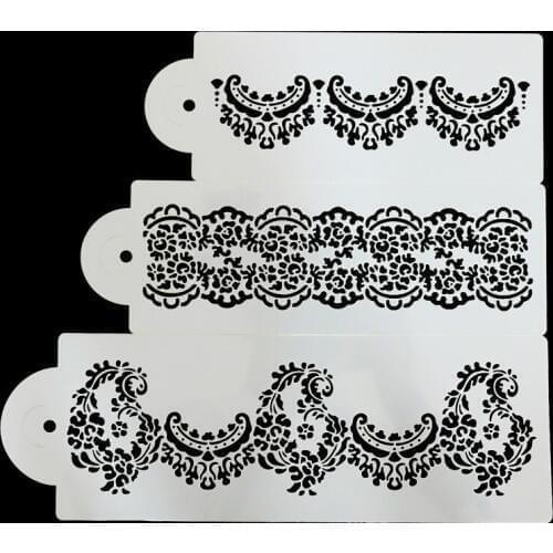 3PCS/SET Flower Fondant Cake Stencil Mould Border Lace Decor Icing Sugarcraft Tools