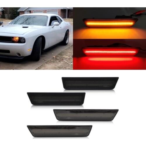 4x Smoked Lens Front Amber Rear Red Led Side Marker Lights For Dodge Challenger 2008-2014